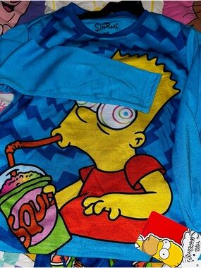 The Simpsons Boys' Bart Simpson Blue Long Sleeve Pajama Set